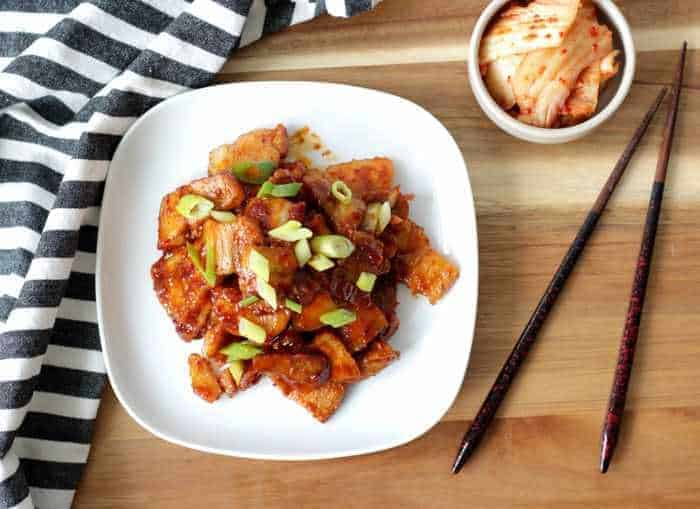 Flat lay of Korean pork belly