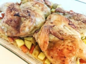 Roasted Cornish Hens Over Vegetables