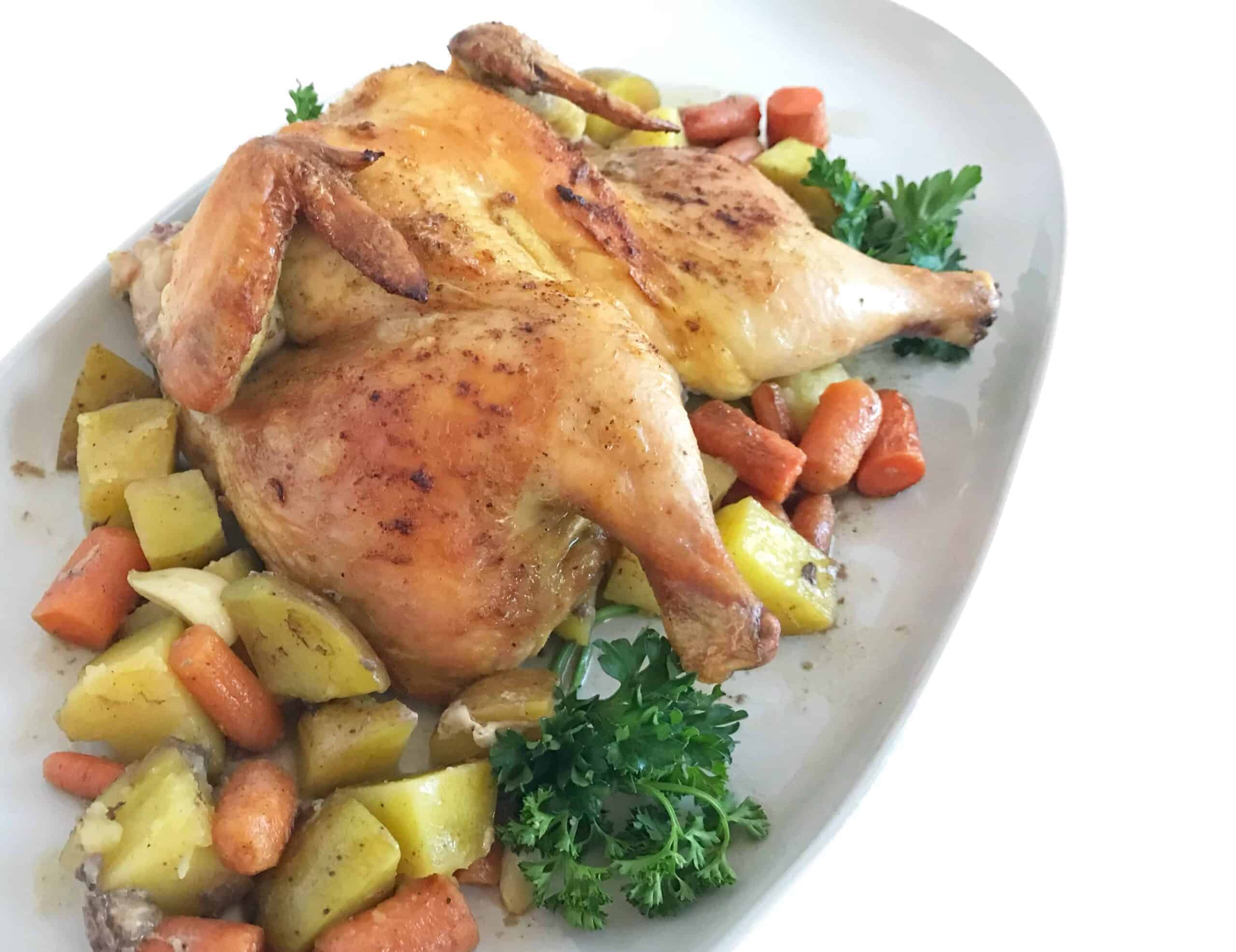 Roasted Cornish Hens Over Vegetables