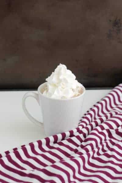 A cup of peppermint hot chocolate with whipped cream