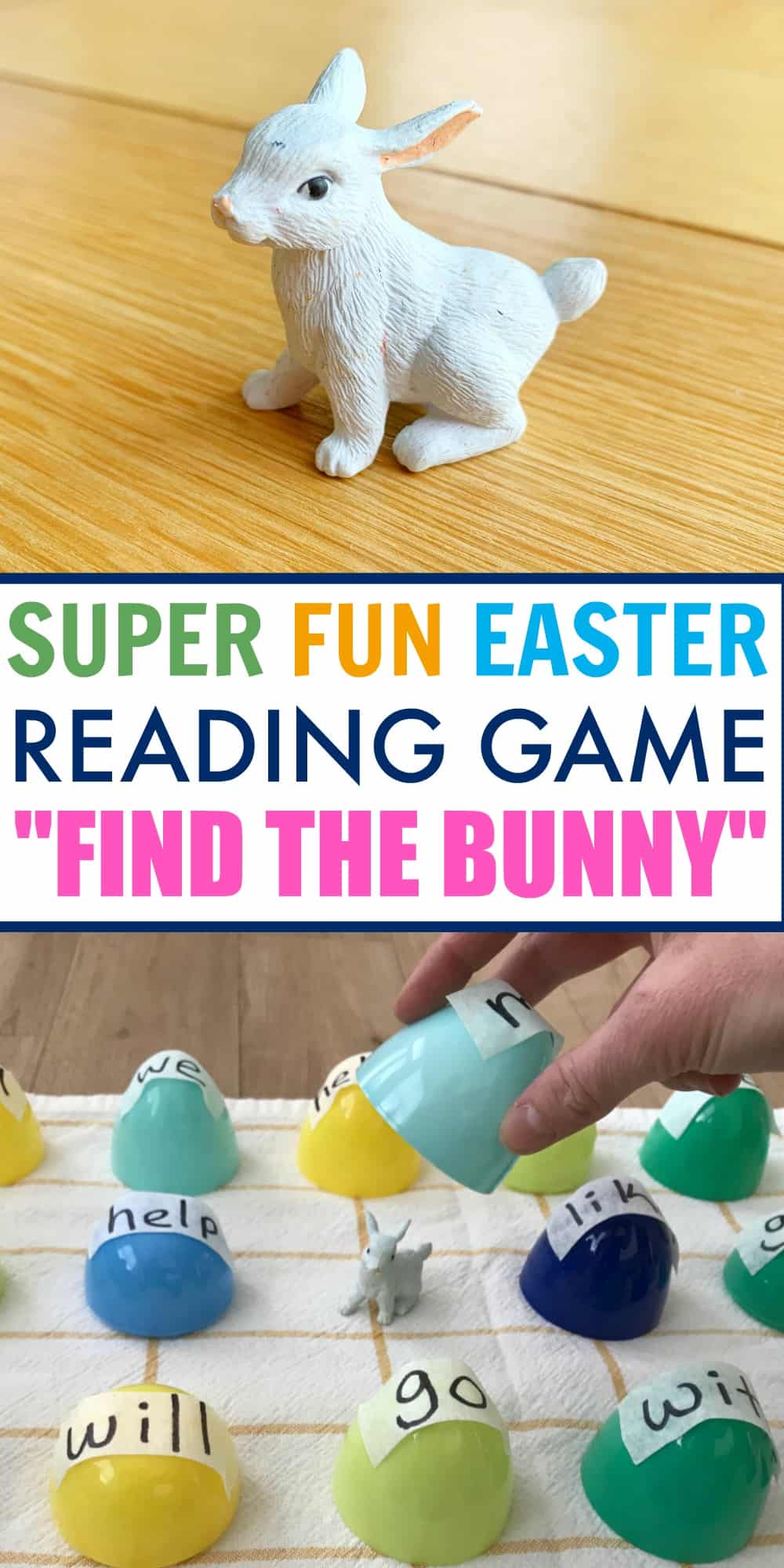 A cute white bunny being used for an Easter game