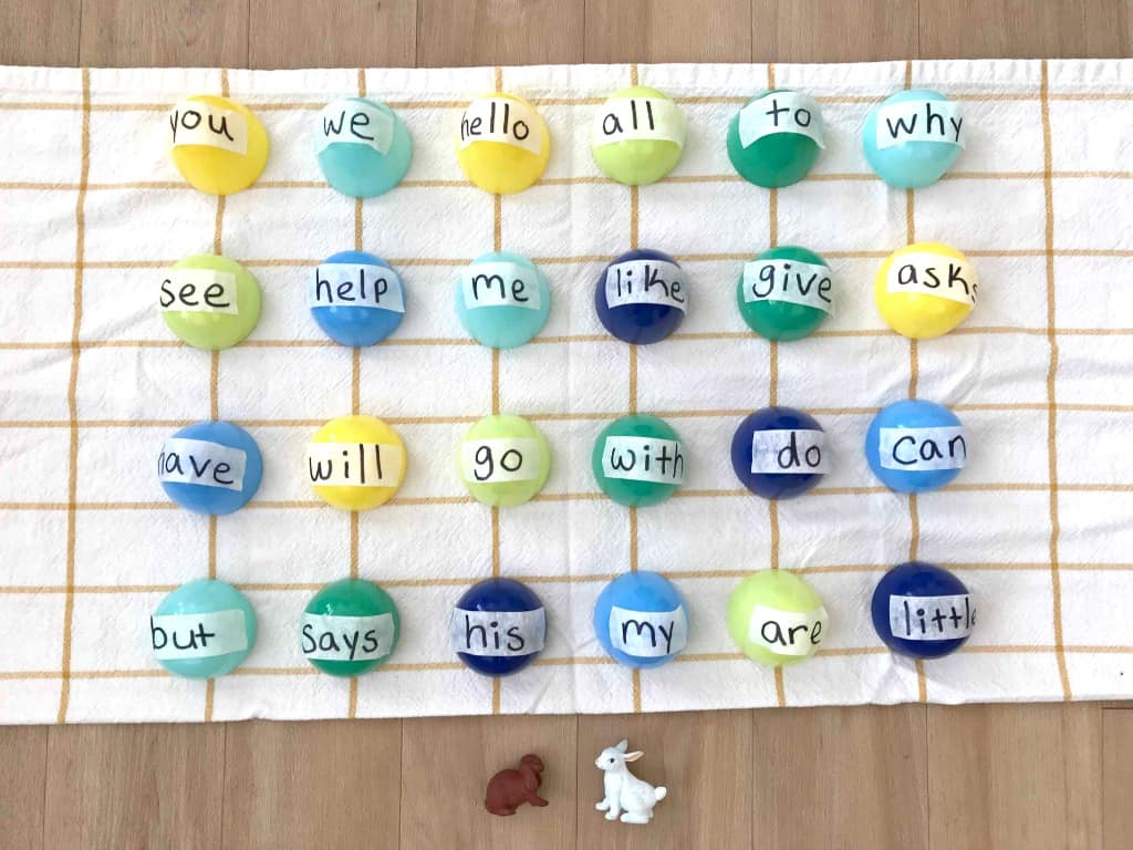 An easter sight word activity for kids with eggs and bunnies