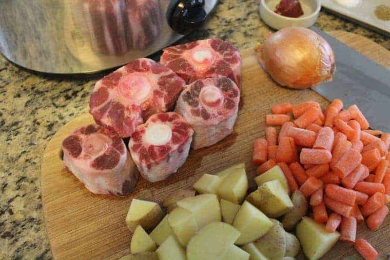 Close up of oxtail soup ingredients