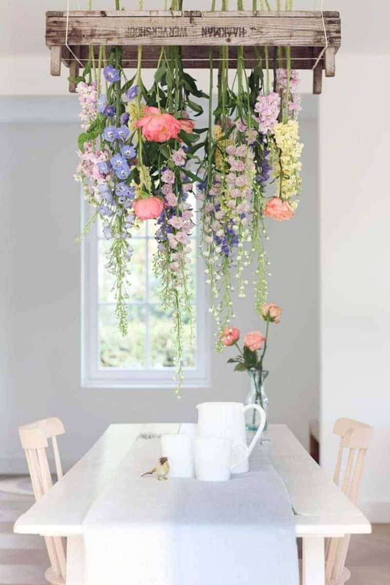 Spring flowers hanging over a table