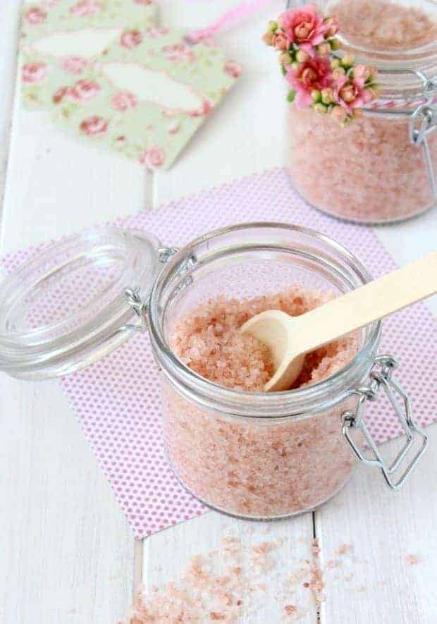 Homemade pink grapefruit salk soak in jar