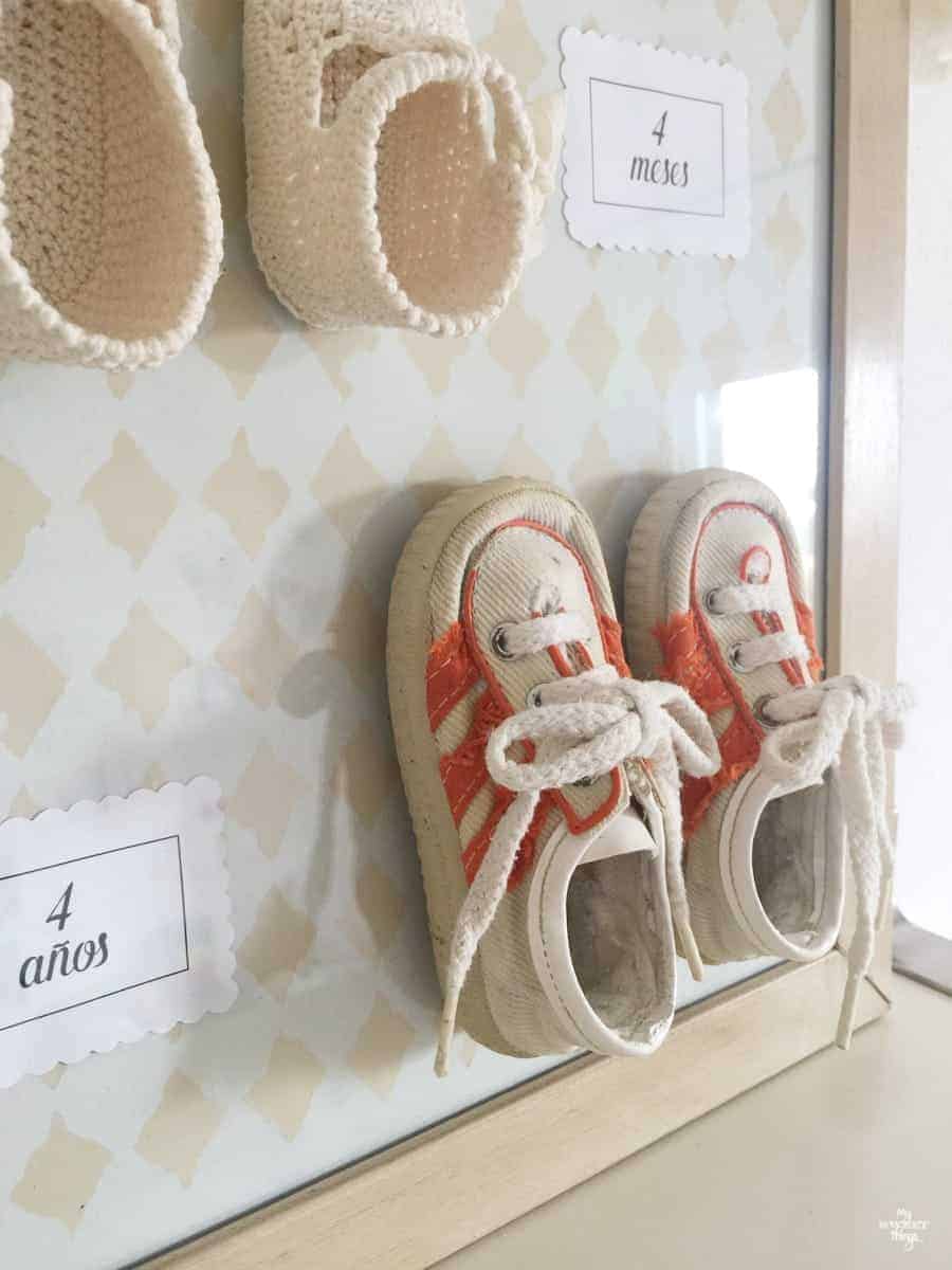 DIY baby shoe memory frame.