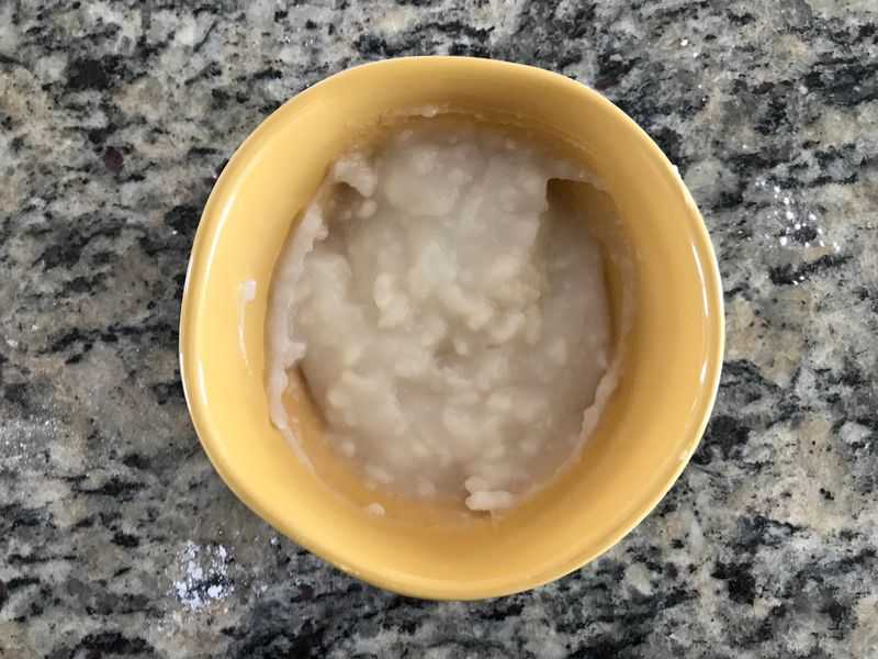 Rice paste solidified in yellow bowl