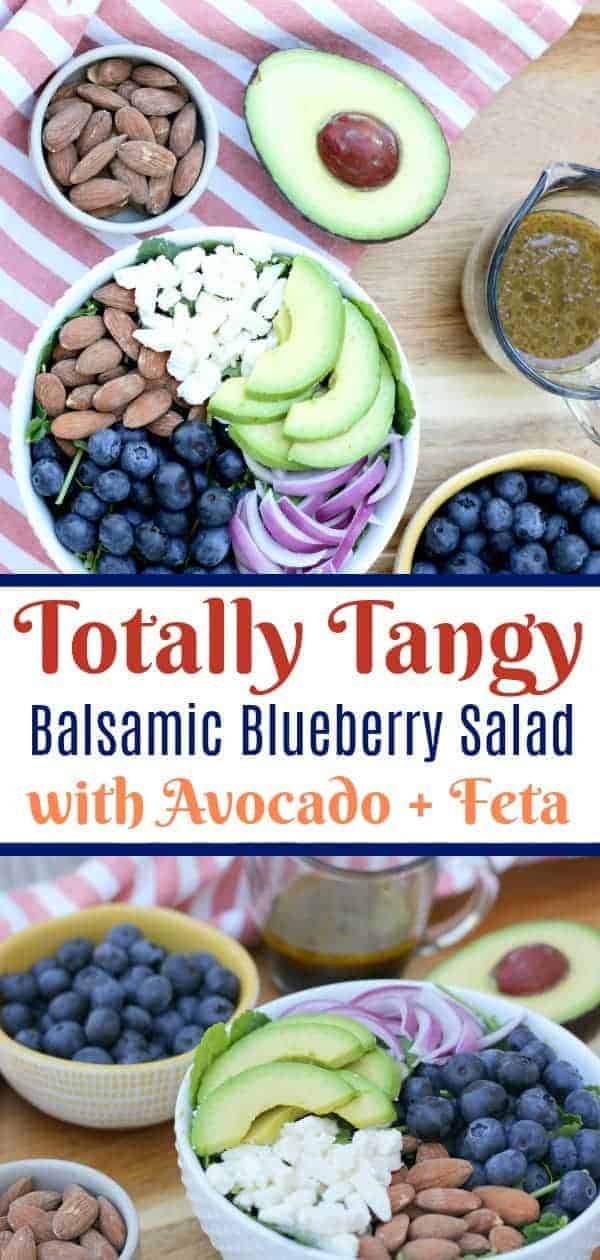 A blueberry salad with avocado and feta cheese