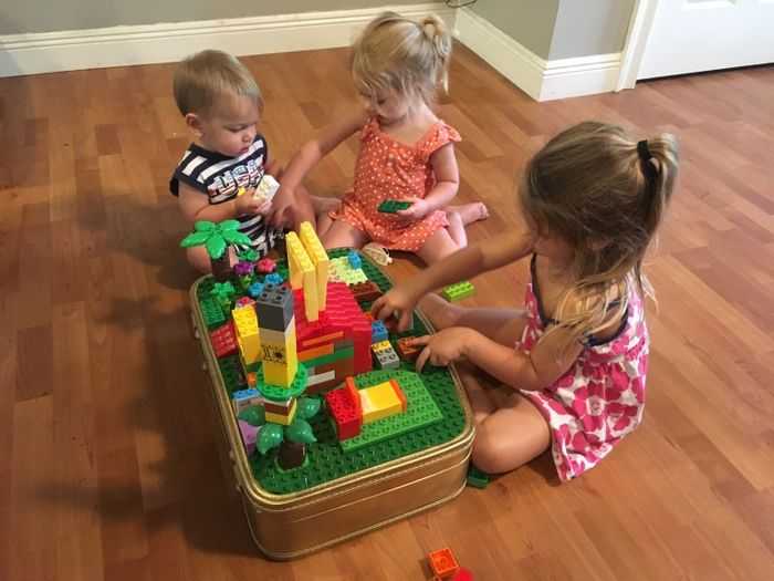 A thrifted luggage turned into Lego suitcase