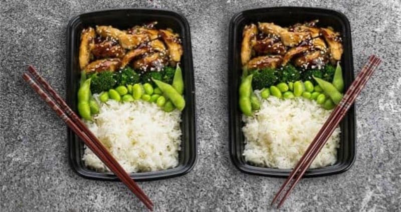 Close up of healthy teriyaki chicken lunch box