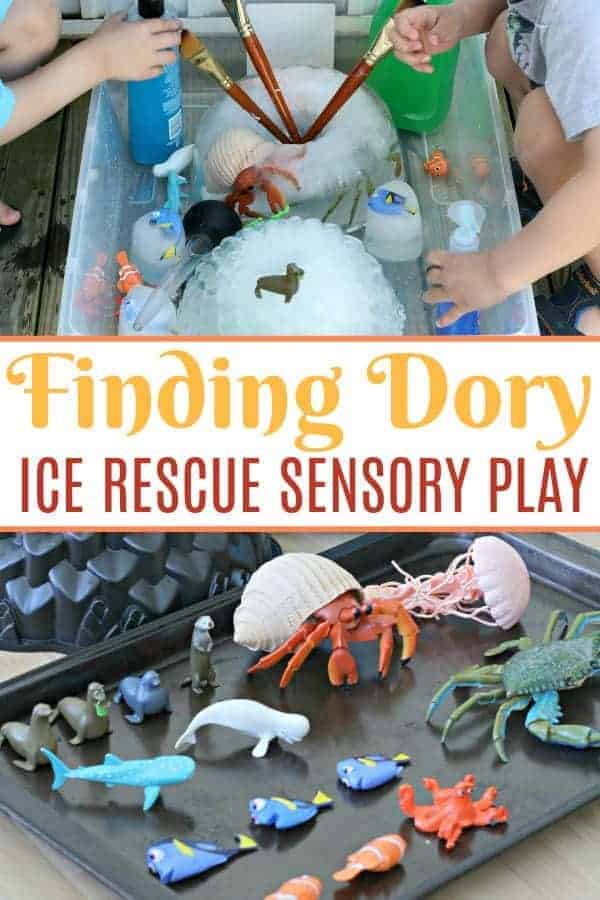 Toy sea creatures frozen in sensory ice