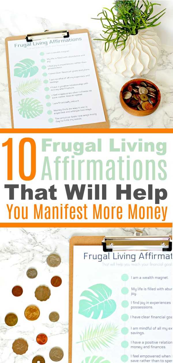 10 Frugal living affirmations on a paper