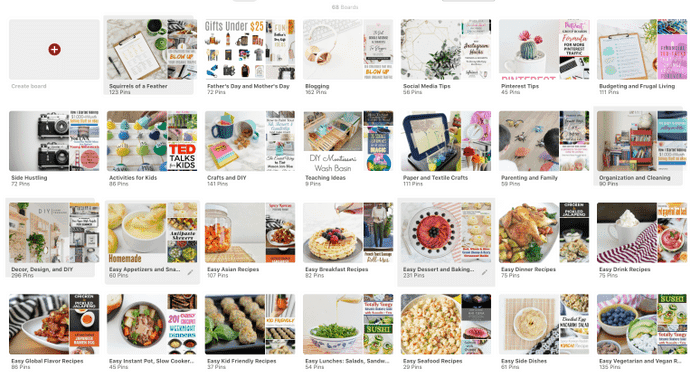 A screenshot of a well-organized Pinterest profile