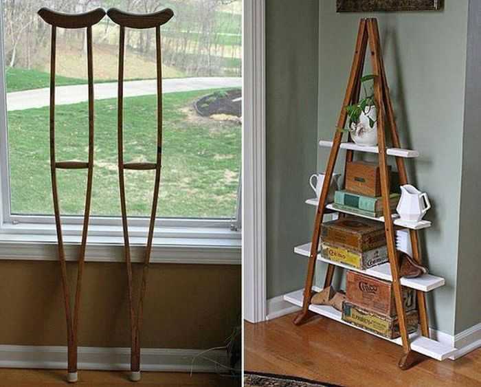 Al bookshelf built from crutches