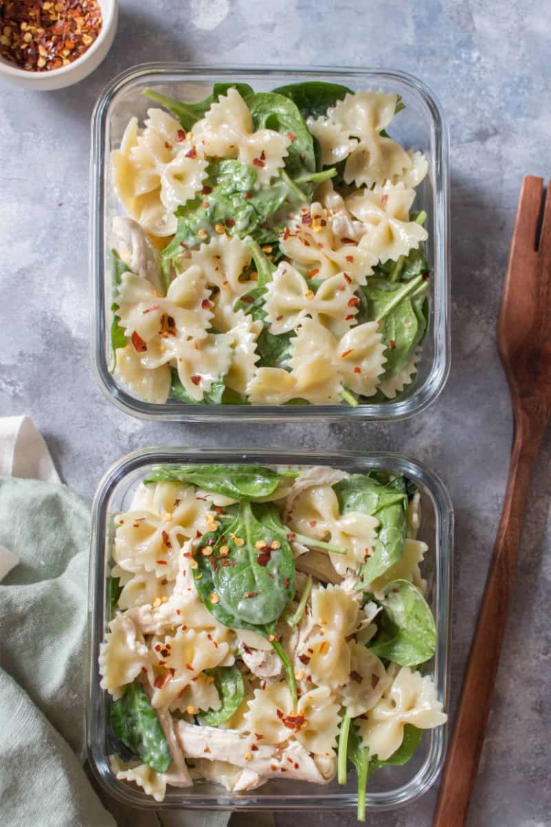 Cold chicken pasta salad in a lunch box