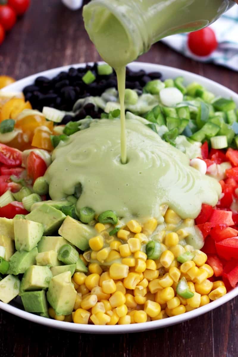 Close up of healthy vegan lunch salad