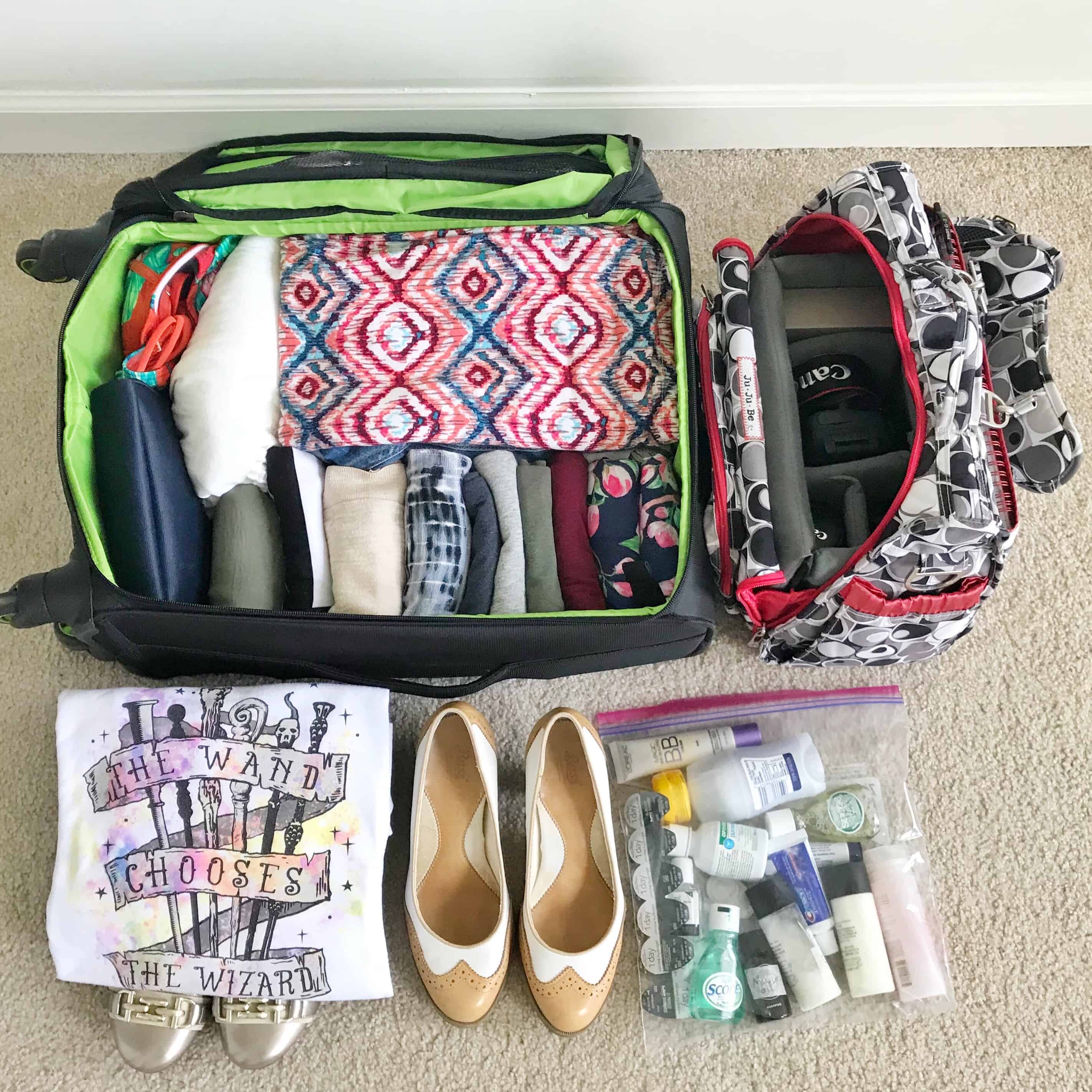 A well organized carry-on suitcase