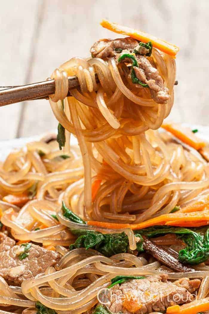 A bowl of Korean stir fry noodles