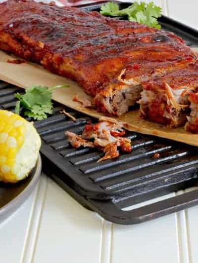 Instant Pot BBQ ribs and corn on a table
