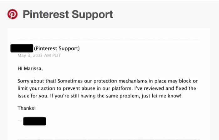Pinterest support jail email
