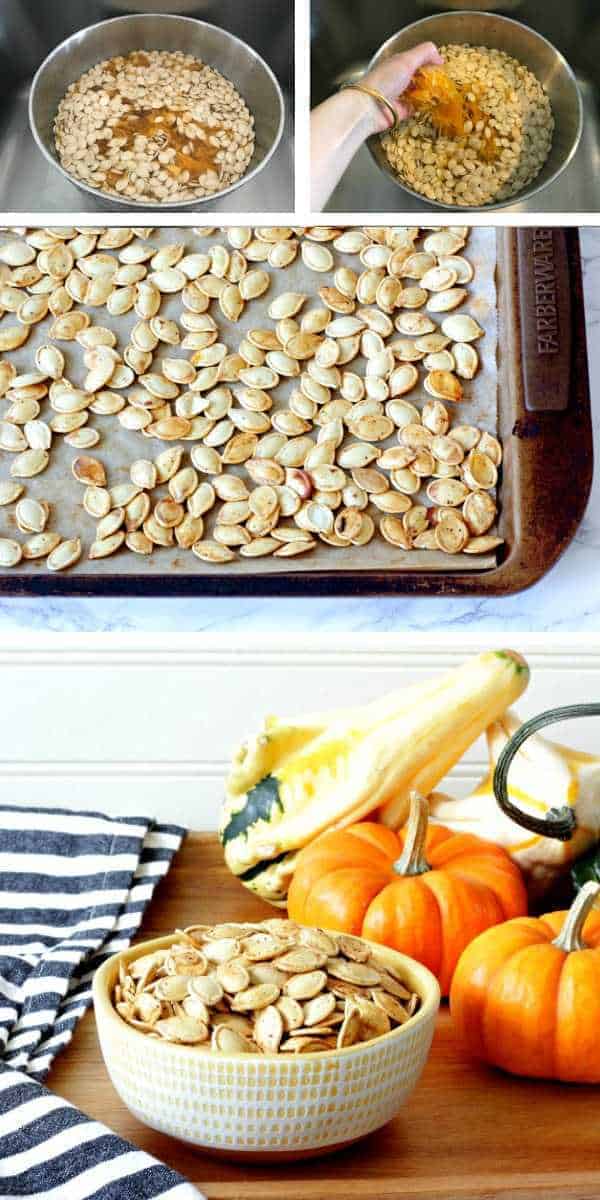 Step-by-step images for making pumpkin seeds