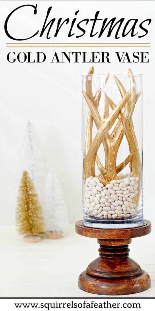 A DIY Christmas centerpiece with gold antlers