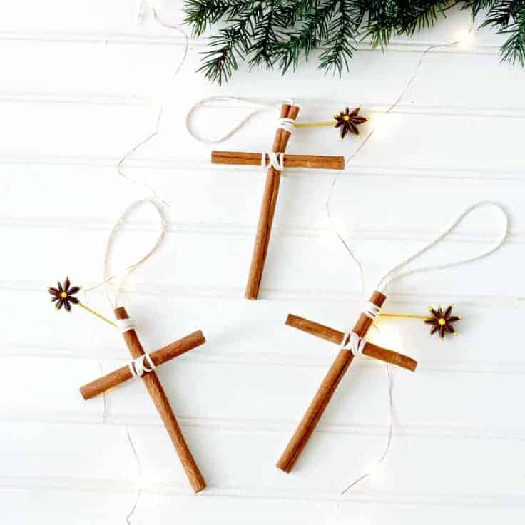 Close up of cinnamon stick ornaments