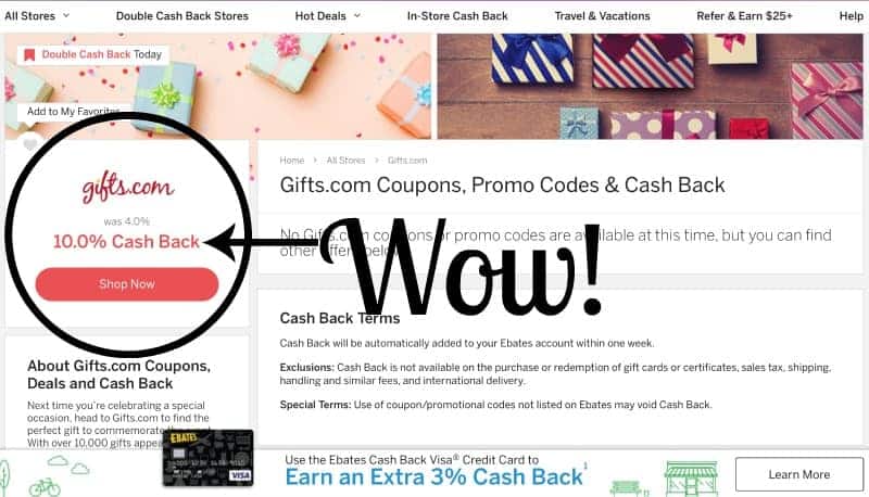 Screenshot of 10% Ebates discount