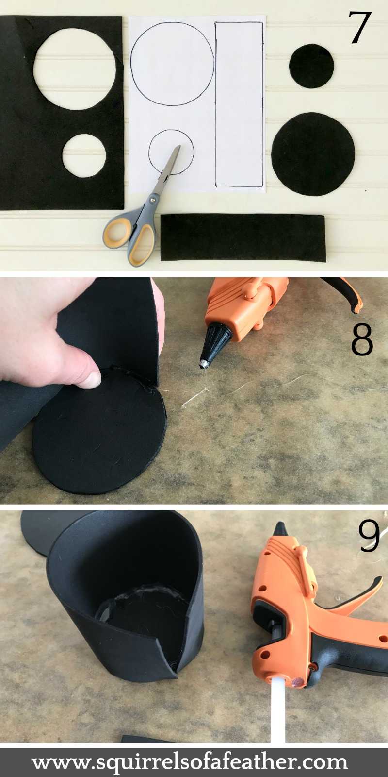 Making snowman craft with glue gun