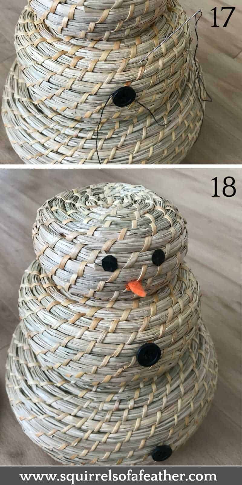 Putting eyes and nose on snowman craft