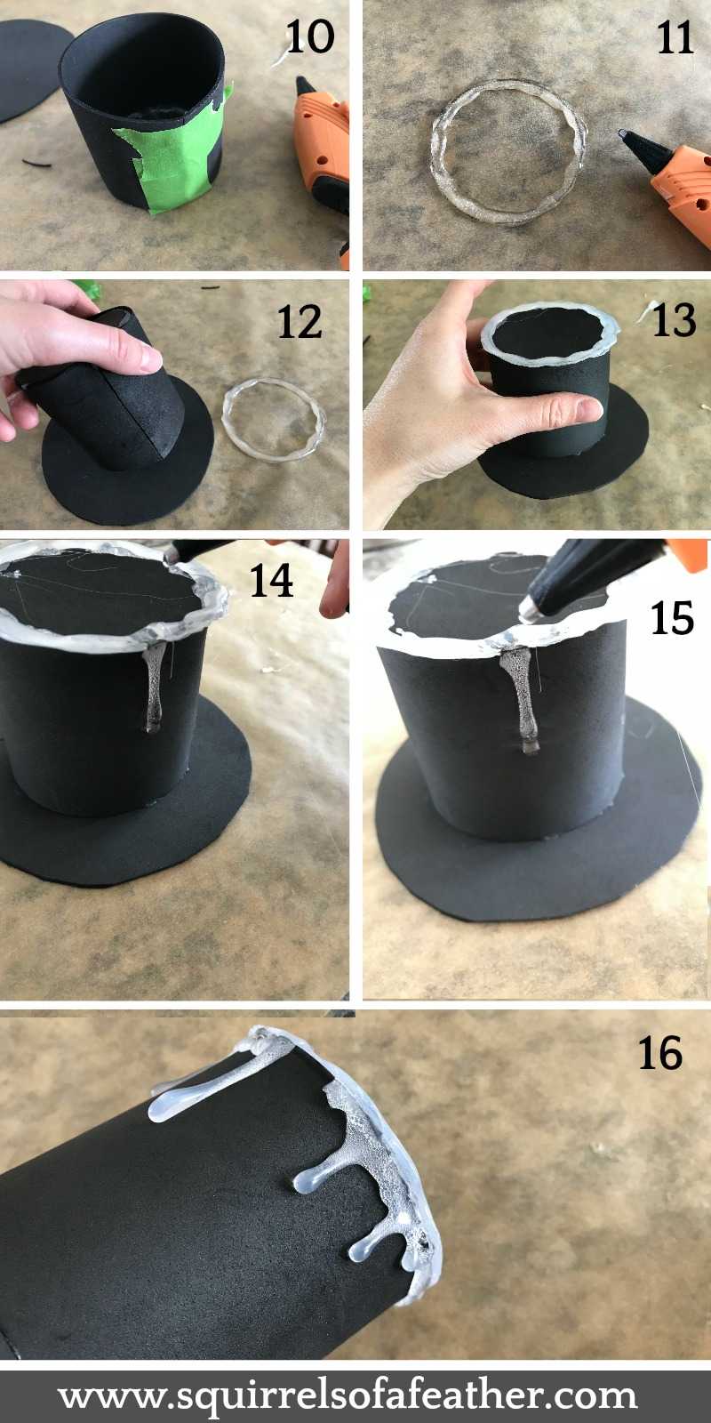Gluing snowman hat craft