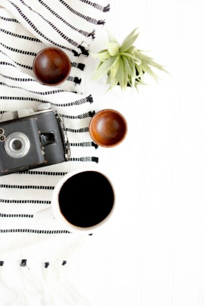 A camera and other items on a table