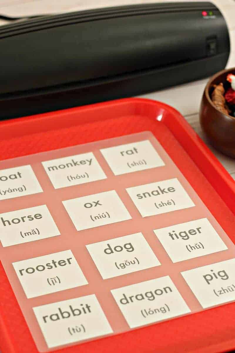 Laminating Chinese New Year zodiac game