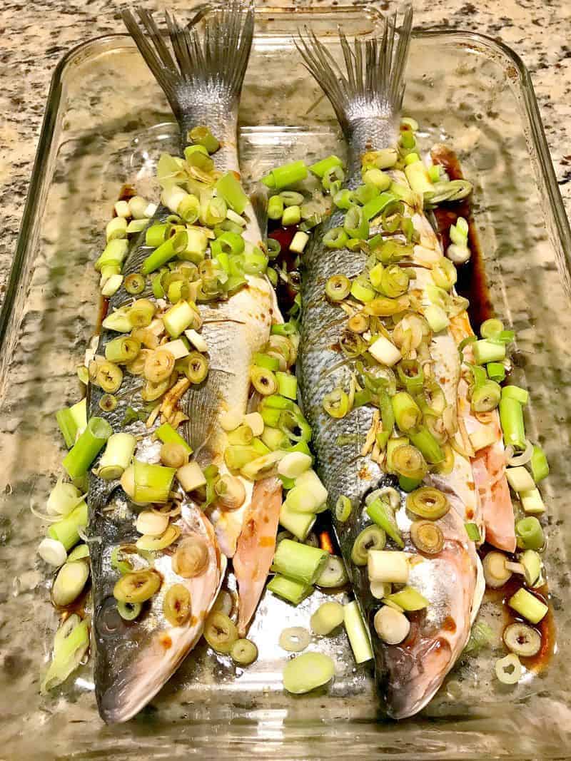 Two whole fish baked Chinese-style
