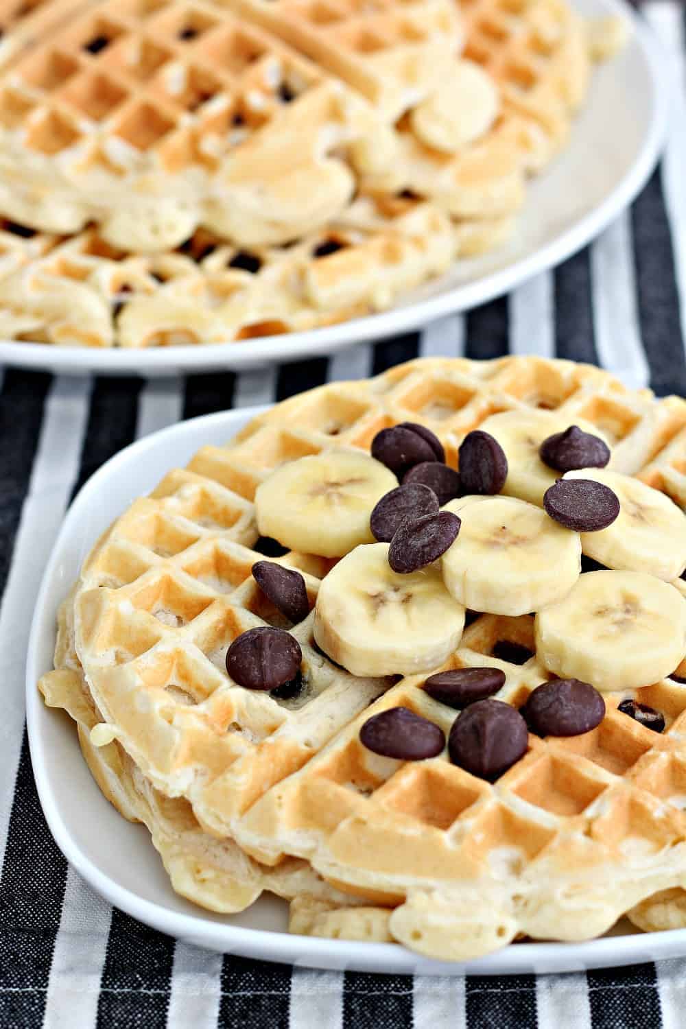 Close up of chocolate chip waffles