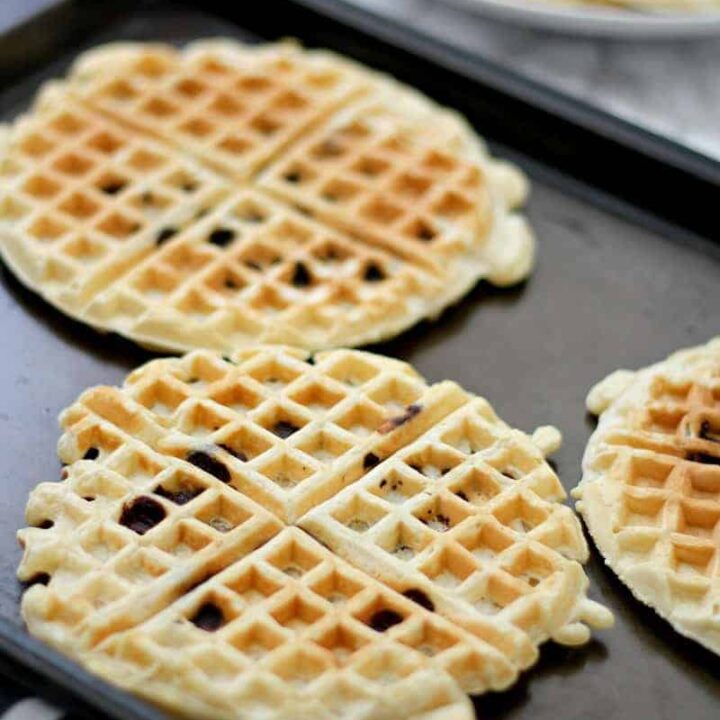 Close up of frozen waffles on a tray