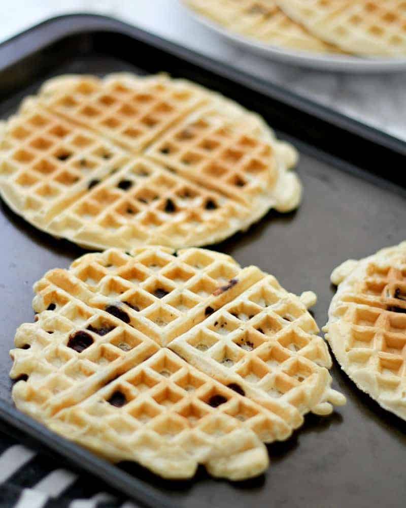 Close up of frozen waffles on a tray