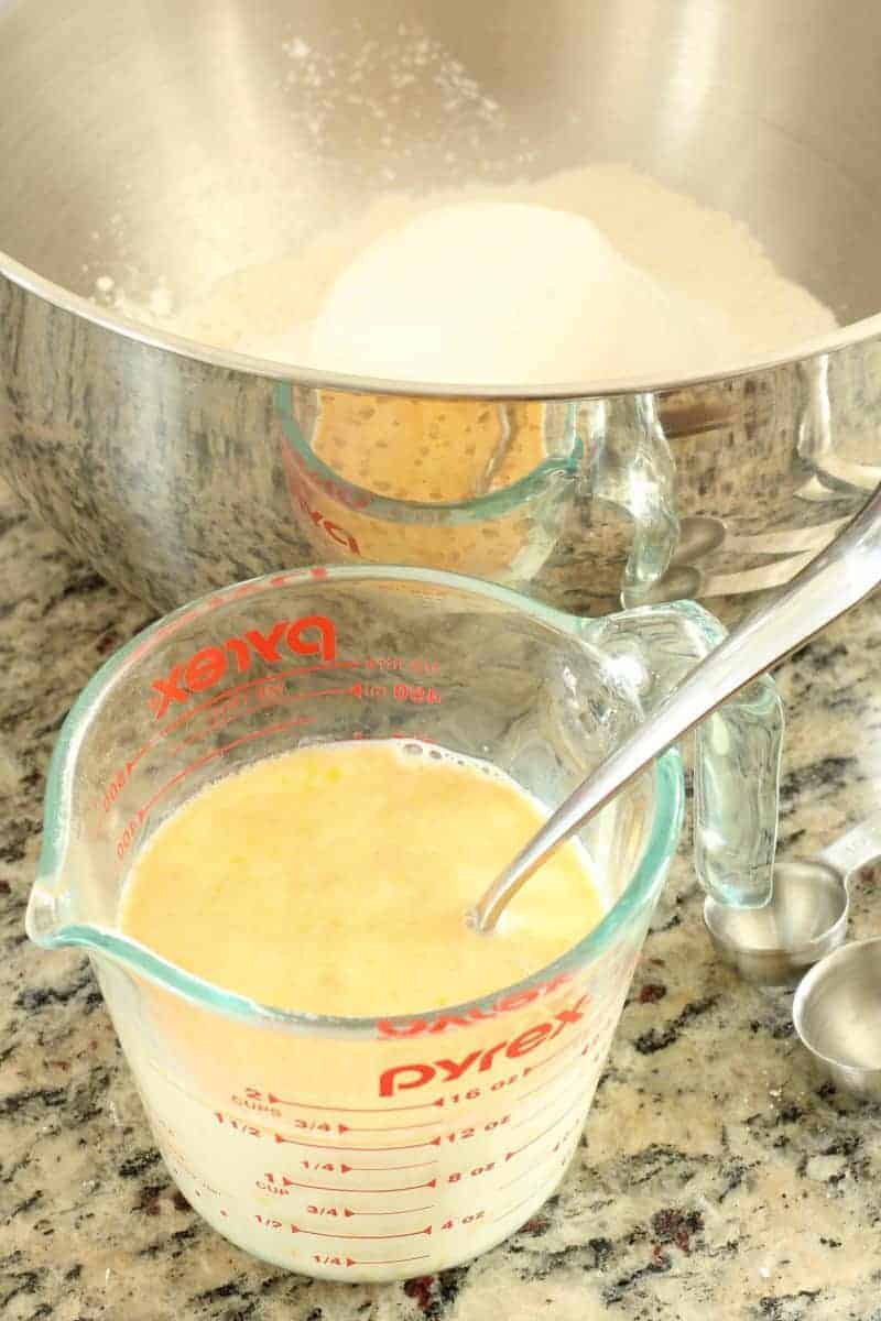 Rice cooker pancake batter next to bowl