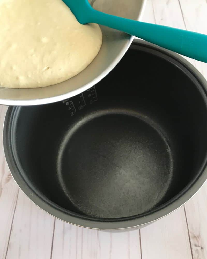 Pouring pancake batter into rice cooker