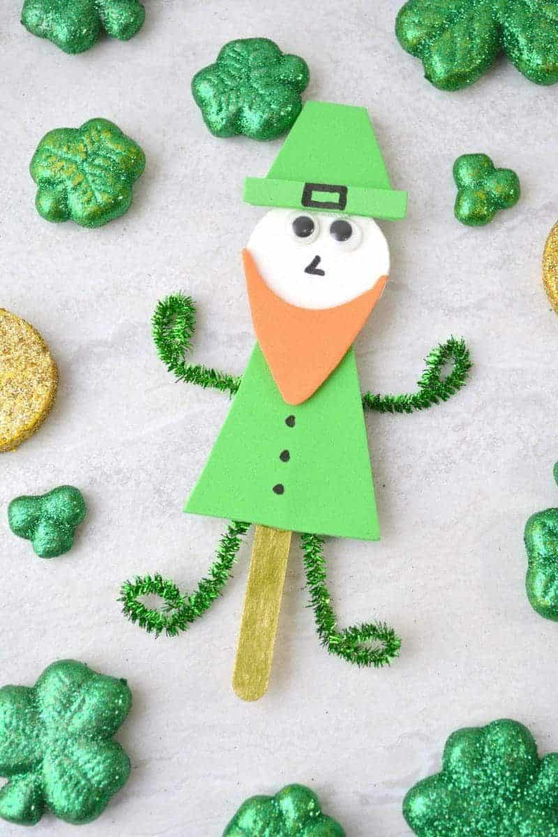 A leprechaun made from popsicle sticks