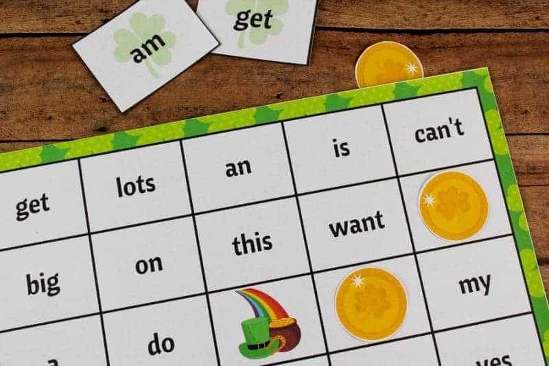 A St. Patrick's Day activity with sight word bingo