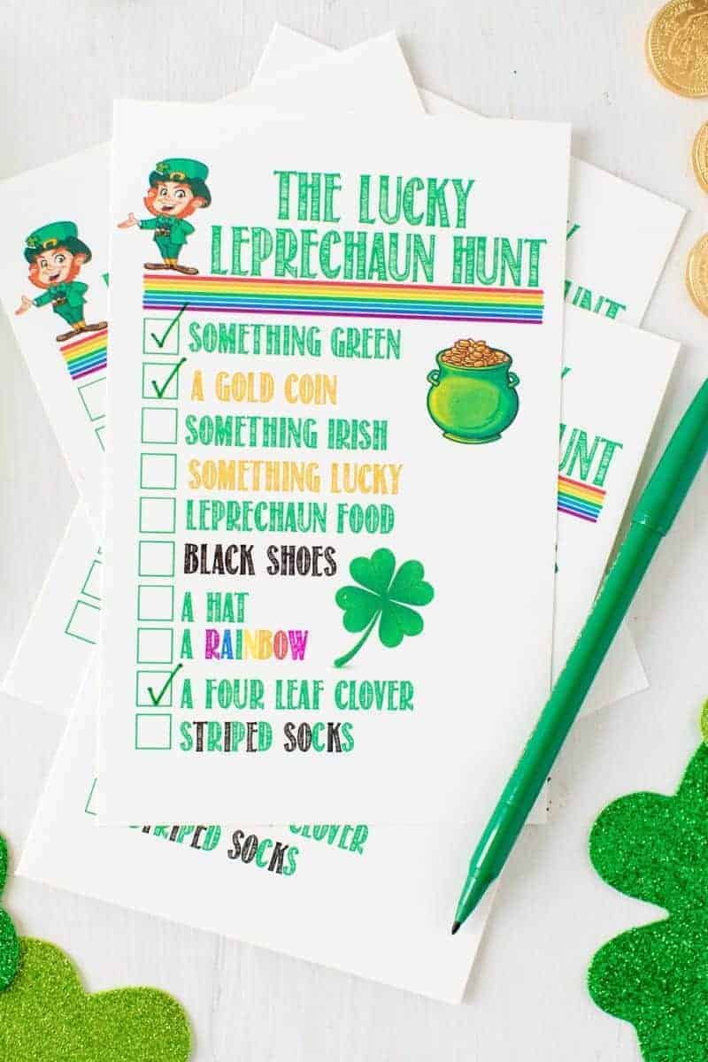 A leprechaun scavenger hunt worksheet for St. Patrick's Day