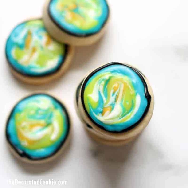 Earth Day cookies with blue and green