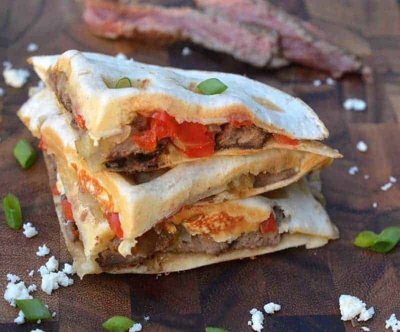 Steak quesadillas made in waffle iron