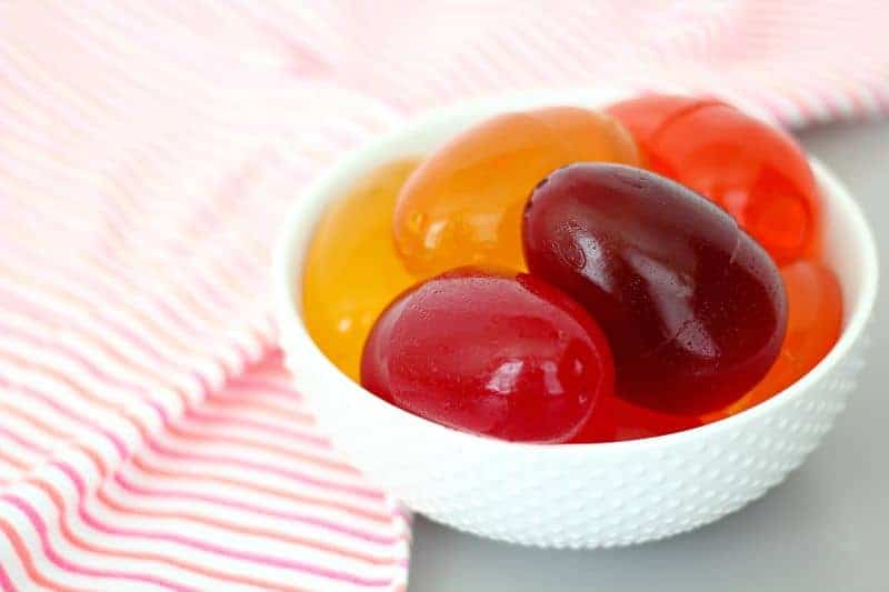 Close up of colorful jello eggs in a bowl