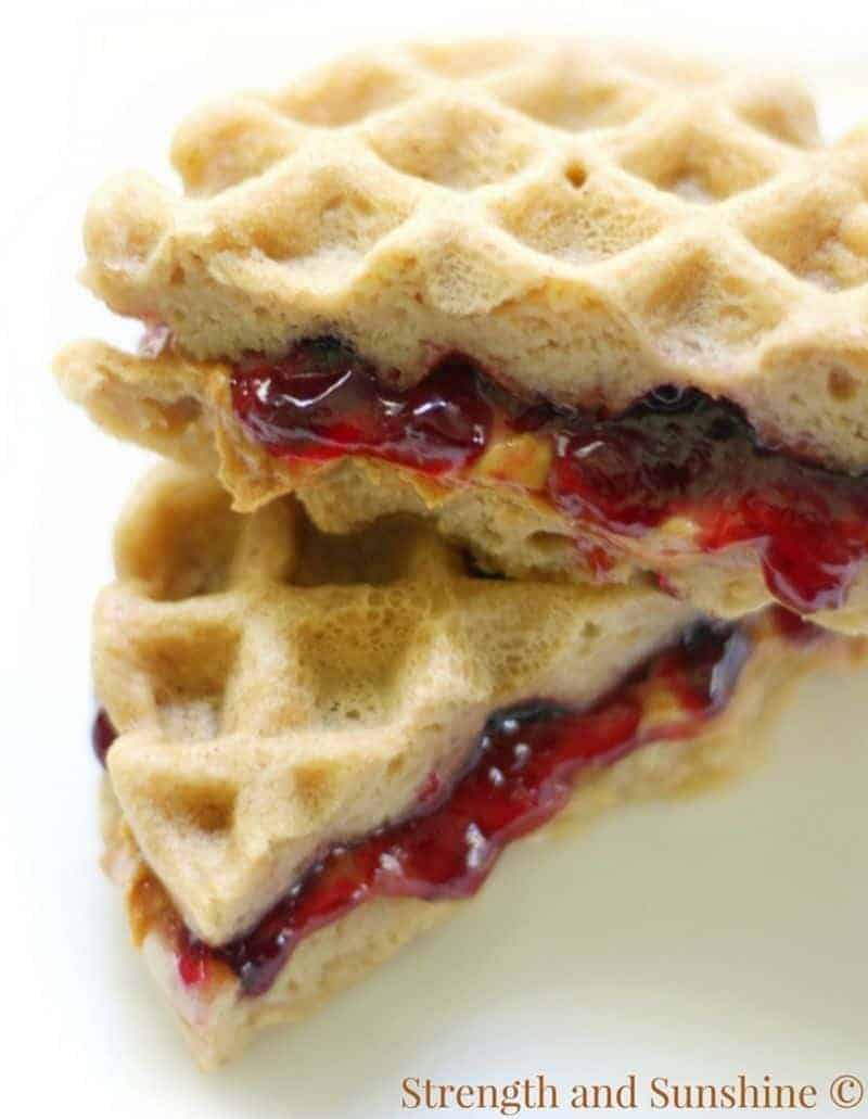 Waffle iron recipe for peanut butter and jelly sandwich