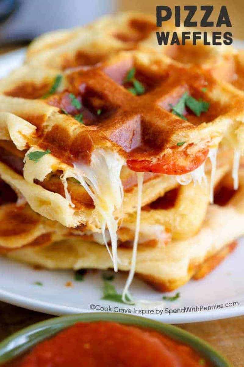 Pizza waffle iron recipe with melted cheese