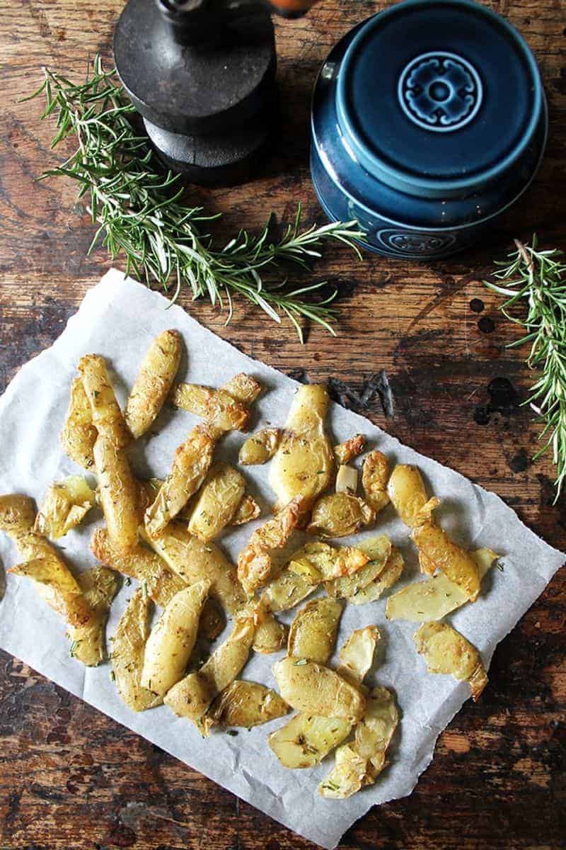 Potato peelings made into fries with rosemary