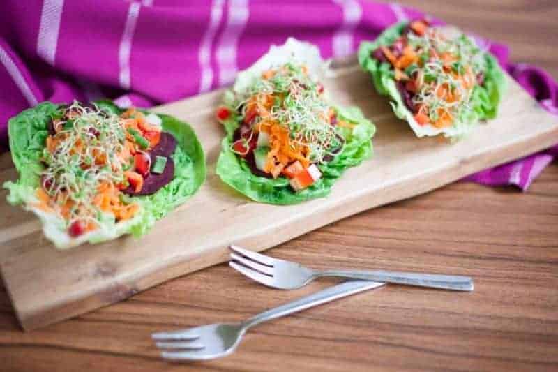 Serving beetroot wraps as earth day appetizer