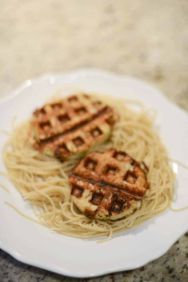 Eggplants cooked in waffle iron